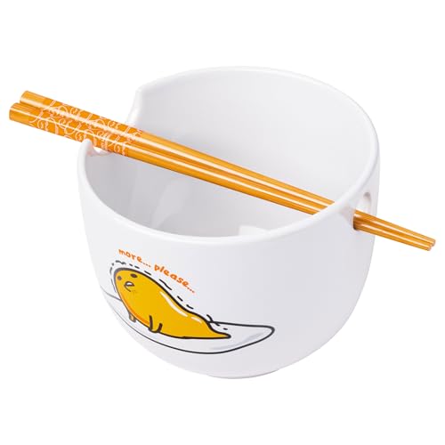 Silver Buffalo Sanrio Gudetama Nissin Top Ramen Ceramic Ramen Bowl with Chopsticks, 20oz