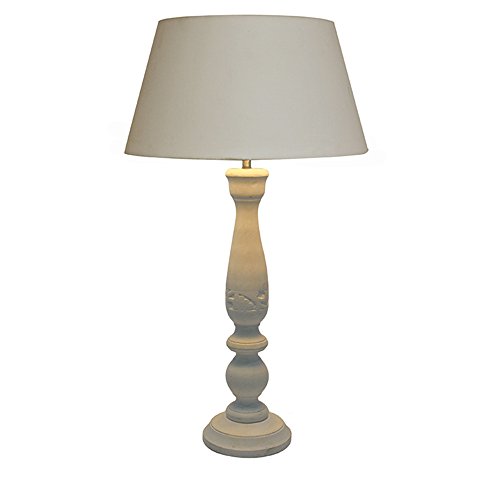Image of Homesake Handcrafted Wooden Table Lamp for Bedroom & Living Room | Decorative Bedside Reading Lamp with Fabric Shade, E27 Holder | Bulb Included | White Floral Carved Base for Home Decor, White Drum