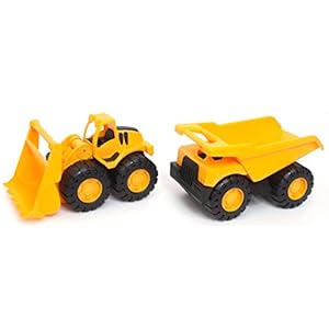 Amazon Basics Toy Construction Vehicle Set, Dump Truck and Bulldozer, Indoor/Outdoor, 10-Inch, Pack of 2, Yellow, 10.25″ x 12″ x 5.75″