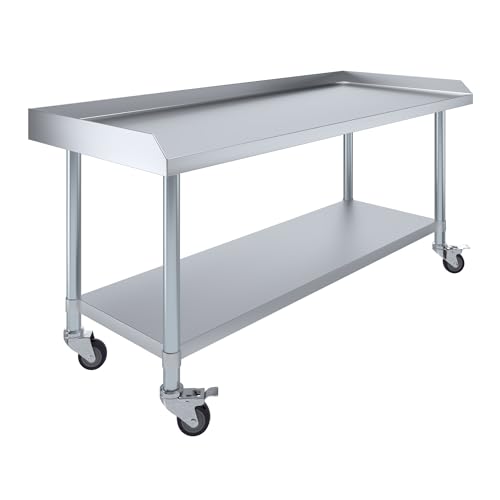 Image of AmGood Stainless Steel Equipment Stand with Undershelf + Casters, Heavy Duty, Commercial Grade, NSF (24 inch Width x 60 inch Length + Casters)