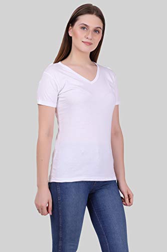 Image of FLEXIMAA Women's Cotton Plain V Neck Half Sleeve T-Shirt