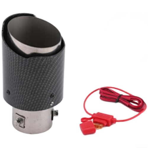 Carbon Fiber Styled Stainless Steel Exhaust Tip with Integrated LED Flame Effect, Suitable for Car and Motorcycle Exhaust Pipes with Outer Diameter Below 55mm (D)