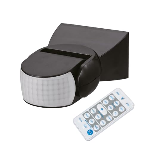 Maclean MCE241 Infrarot-Bewegungssensor Automatischer Lichtschalter mit Fernbedienung, IP65, 180 ° Grad Erfassungswinkel bis 12m, PIR-Bewegungsmelder Erfassungsbereich: 50/75/100% (Schwarz)