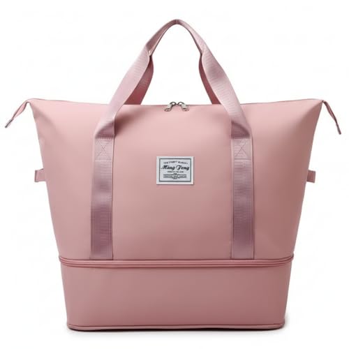 Image of WILDHORN 40 Liters Nylon Expandable Travel Duffle Bag for Men & Women, Waterproof Weekender Luggage Bag, Foldable Gym & Overnight Travel Hand Bag with Wet & Dry Compartment (Pink)