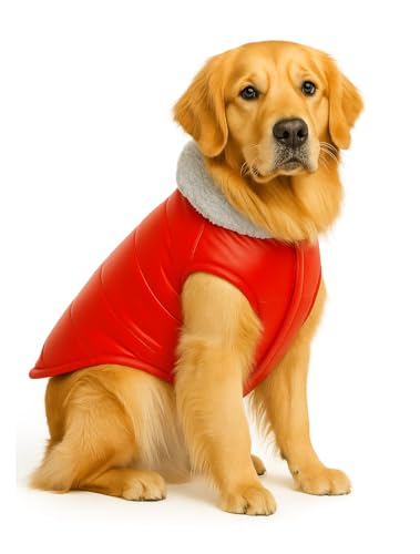 Image of The Pets Company Dog Winter Coat Jacket, Clothes, Windproof, Waterproof, Light Weight, Washable, Ultra Warm Thick Fleece Lined Dog Vest for Cold Weather Protection, (Red, Large - 26 Inch)