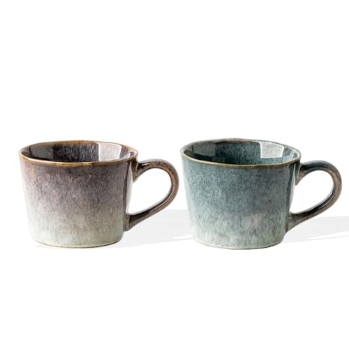 Ceramic Coffee Cup 11.8 Ounce Set of 2, Large Handle Coffee Mug Unique Glaze Design Perfect for Tea Cocoa and Coffee Dishwasher and Microwave Safe Ideal for Home Office and Cafes