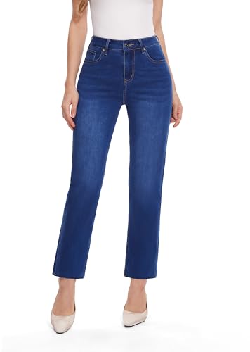 FLYING BANANA Women's High Waisted Straight Slim Ankle Stretch Denim Trendy Jeans