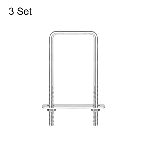 Image of uxcell Square U-Bolts, 3 Sets 51mm(2.01 inch) Inner Width 120mm Length M6 304 Stainless Steel U Clamp Bolt with Nuts and Plates, for Boat Trailer