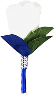 Angel Isabella White Rose Boutonniere with Royal Blue Ribbon