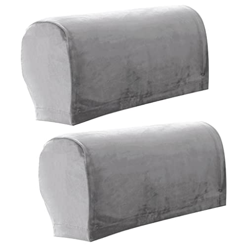 KESOTO 2 Piezas Funda Reposabrazos Sofá Elásticas Protectores para Sillón Recostos Antideslizantes Ajustables de Terciopelo Adecuado para Hogar Niños Mascota, Gris Claro, Individual