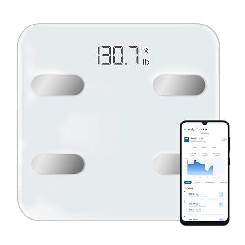 Pro White Smart Scale for Body Weight and Fat Percentage Easy-to-Use Digital Bathroom Scale with 13 Body Composition Analyzer for Accurate Health Tracking, Bluetooth Fitness App with Diet Coach