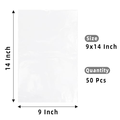 Yotelab 9X14 Inches Clear Plastic Bags For Packaging, 50 Pieces Flat Open Clear Poly Bags For Storage thumb #1