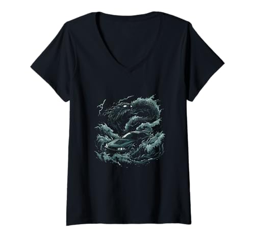 Mujer Leviathan Art R34 Coche Drifting JDM Emo Estilo Halloween Camiseta Cuello V