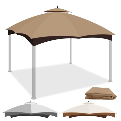 10x12 Replacement Canopy for Allen Roth Gazebo Double-Tier Roof Cover with Air Vent Heavy Duty Waterproof Gazebo Cover for Patio Garden Yard (Khaki)