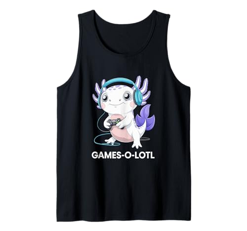 Lindo Axolotl Gaming Auriculares Jugadores Divertidos Camiseta sin Mangas