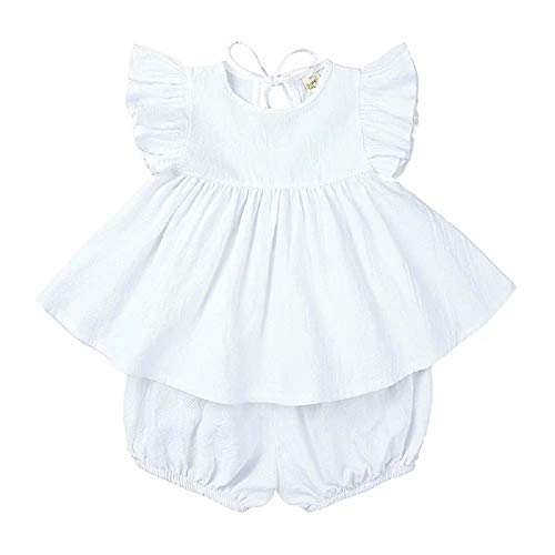 Conjunto de ropa para bebé niña de algodón y lino con volantes sólidos Cover