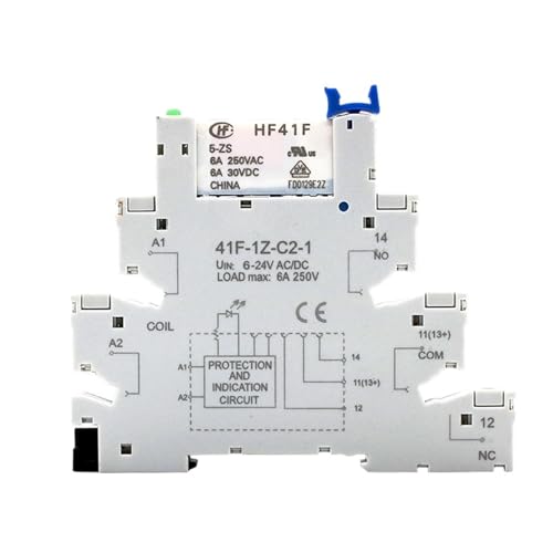 SSR Relay DIN Mount with LED 6A 1CO Relay 41F-5-ZS 41F-12-ZS 41F-24-ZS 5V 12V 24V(12V)
