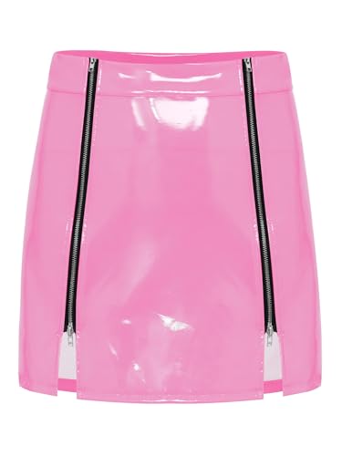 renvena Womens Wet Look High Waist Bodycon Mini Skirt Double Zipper Slit Hip Skirt Clubwear3