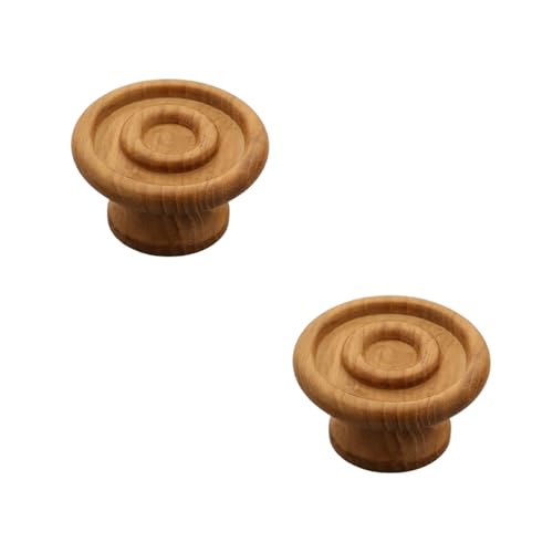 Image of 2 Piece Solid Teak Wood Round Drawer Knob| Natural Finish Wooden Cabinet & Wardrobe Handle | Modern Minimal Furniture Knob for Cupboard, Dresser & Kitchen Drawer -1.5 Inch