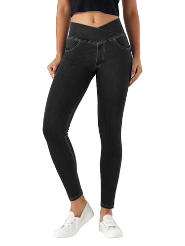 LaiEr Jeans Skinny V Crossover pour Femmes Taille Haute Pull on contrôle du Ventre,Leggings de Fitness décontractés.Tissu Souple et très élastique avec...