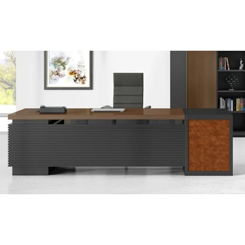 Image of Lakdi The Furniture Co Director L-Shape Table Luxury Modern Office Desk Made in MDF with Wire Manager Side Unit and Openable Storage- Brown & Grey - LDL-597
