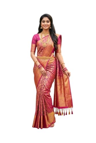 Image of VFCollections Women's Kanchipuram Silk Pure Pattu Sarees With Blouse