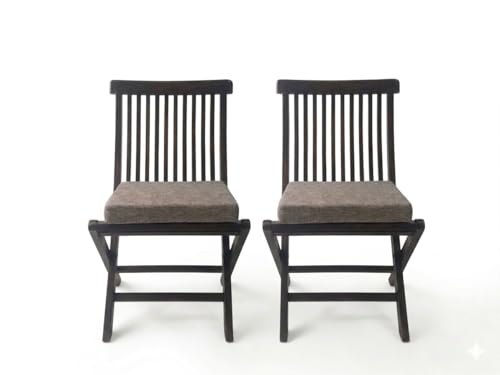 Image of WELL KNOWN Set of 2 Wooden Folding Chairs with Cushion Seat | Walnut Finish Solid Wood Patio & Balcony Chairs | Space Saving Indoor Outdoor Furniture (Grey Cushion)