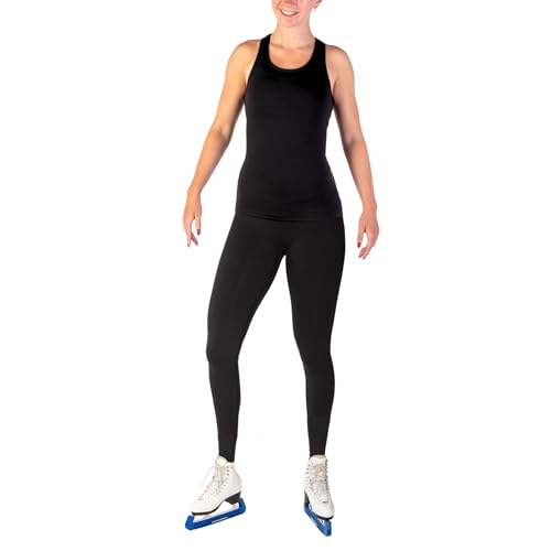 Image of CRS Cross Ice Skating Leggings. Black Over Skate Legging. High-Rise, Practice Pants for Figure Skater Girls and Women.
