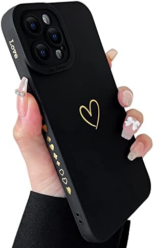 SmoBea Compatible with iphone 14 Case, Cute Gold Heart Pattern Phone Case for Women Girls With Side Small Love Pattern Silicone Protective Shockproof Phone CasePink