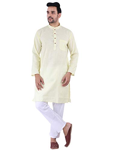 Image of JEXI Men's Cotton Blend Solid Kurta Pyjama Set - Knee-Length, Mandarin Collar, Full Sleeve, Ethnic Wear