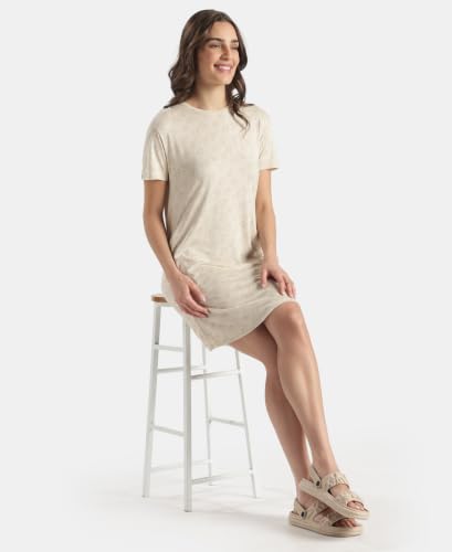 Image of Jockey RX25 Women Micro Modal Cotton Ruffled Hem Styled Half Sleeve Printed Sleep Dress (Colors & Prints May Vary)