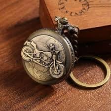 ASBK Collection of Vintage Pocket Watch Pendant with Chain, Green Gemstone, Stainless Steel, 30 cm Chain, Mutli Design Best Collection (Bike Watch)