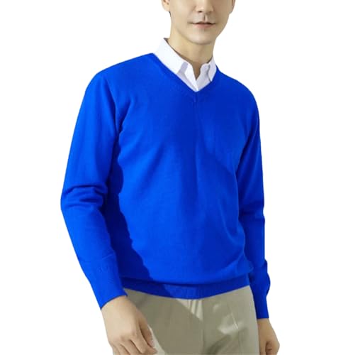 Cashmere Misto Cotone Classico Scollo a V Maglione Lavorato A Maglia Uomo Autunno Inverno Caldo Business, Blu V, XXL