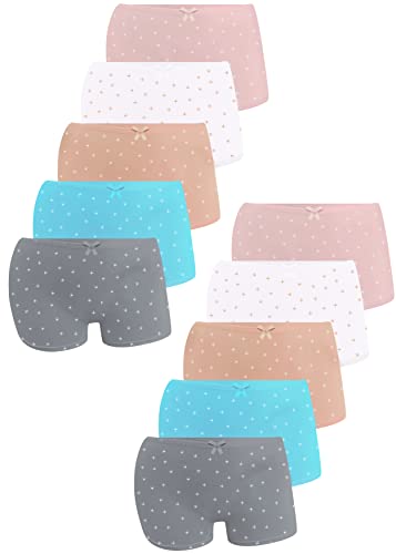 LOREZA ® 10er Pack Mädchen Pantys Boxershorts Unterwäsche aus Baumwolle (164/170, M-42114)