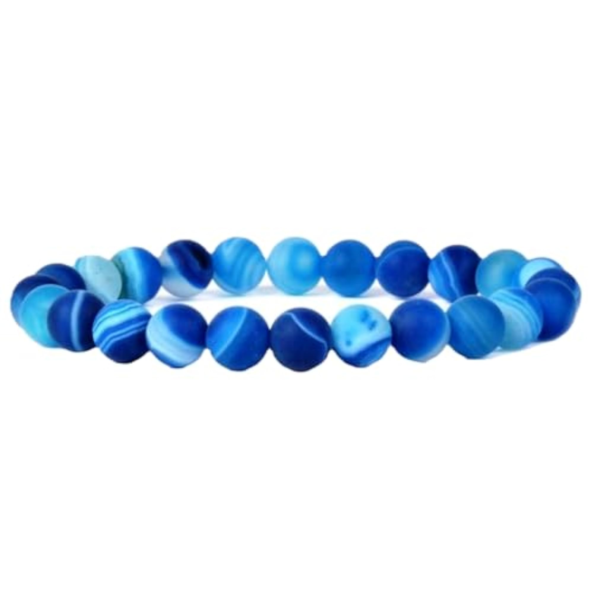 Unisex Natural Matte Dyed Blue Brazilian Agate Stretchable Bracelet