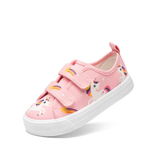 DREAM PAIRS Kid Toddler Sneakers Boys Girls Canvas with Cartoon Dual Hook and Loops for School Walking 5 Toddler Pink