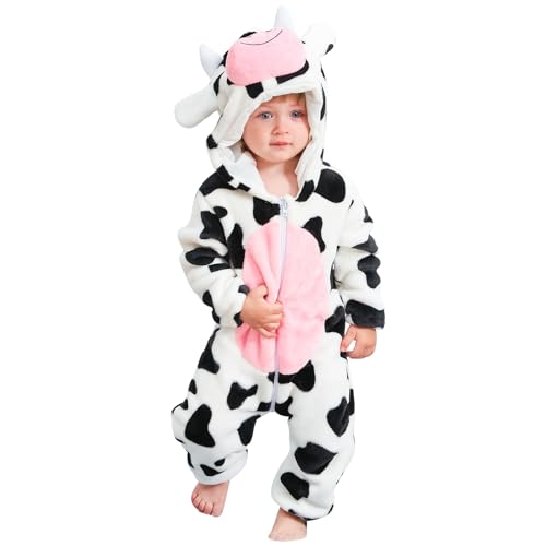BETTERFUN Baby Animal Costume Kids Toddler Infant Hooded Romper Jumpsuit Halloween Cosplay Outfits Cow 12-18 Months