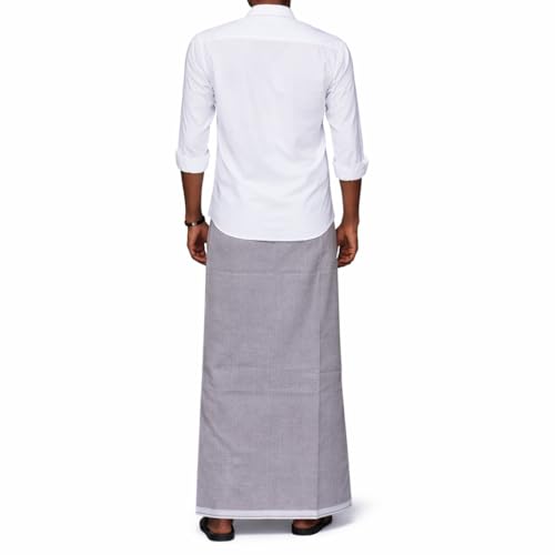 Image of Pure Cotton Dhoti for Men (1.28 x 1.87 m) | Solid Panchalu with Varied Small Color Border | Kerala Cotton Veshti, Khadi Dhoti | Lightweight Pooja & Temple Wear