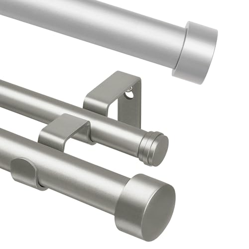 KAMANINA Bundle of 36 to 72 inch Antique Silver Double Curtain Rod and 66 to 120 Inch Silver Curtain Rod, Modern Simple End Cap