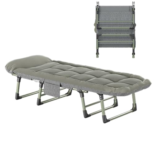 Cama Plegable con Colchon Estructura de Marco de Acero Grueso Respaldo Ajustable en 6 Posiciones con Bolsillos Laterales para Oficina, Habitación de Invitados(180 * 60 * 28cm)
