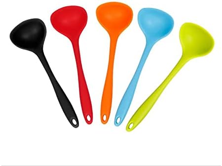 Juego de 5 cucharones de silicona para sopa, juego de cucharas antiadherentes para el hogar adecuadas para servir y cocinar, silicona roja, azul,