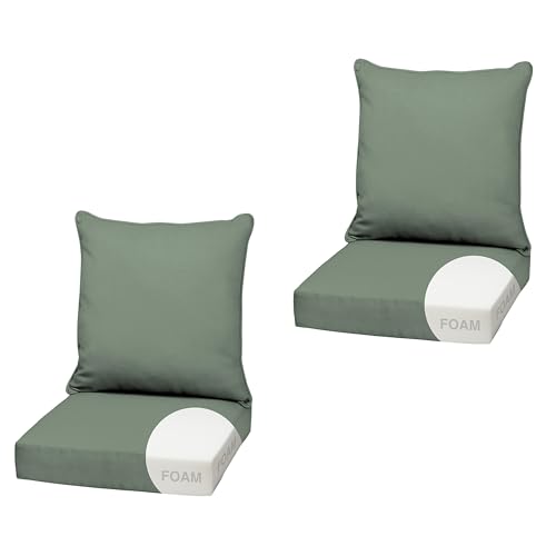 Image of Arden earthFIBER Outdoor Foam Deep Seat Cushion (2-Pack), 22x24, Premium High-Density Foam, Never Flattens, Weather-Proof for Patio Chair Sofa Couch, Sage Green Texture