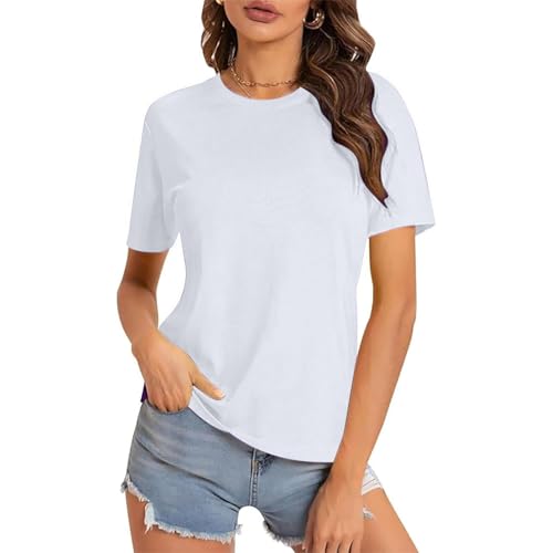 Baggy T Shirts for Women UK Short Sleeve Crew Neck Tshirts Comfy 100 Cotton Tees Graphic T Shirt Ladies Summer Tees Plus Size S-5Xl White XXL