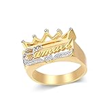 Gemiac Personalized Name Ring with Crown 18K Gold-Plated Nameplate Initial Ring Customized Jewelry Gift for Women Men