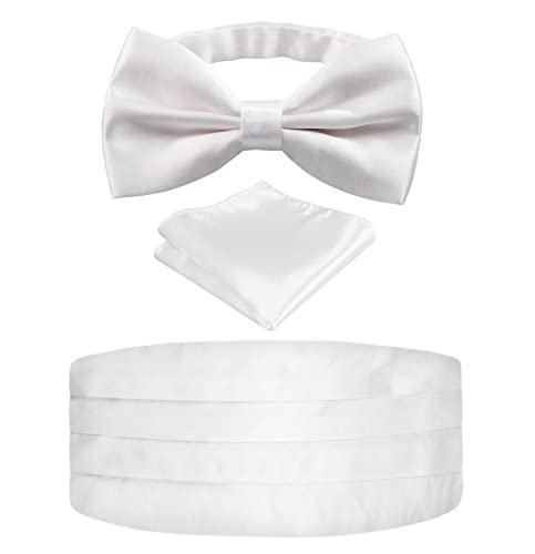 Image of Alizeal Mens Multicolored Silk Solid Cummerbund Bow Tie Set