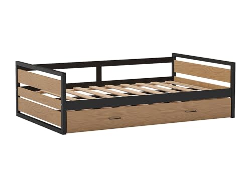 Vente unique   Cama Nido 120 x 200 y 90 x 200 cm   MDF, Pino y Metal   Natural y Antracita   Boston