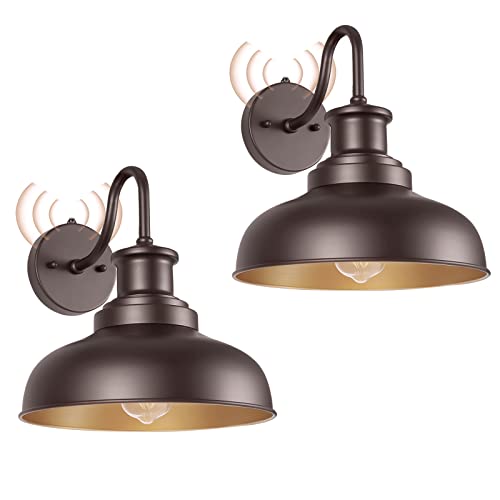 Image of Dusk to Dawn Outdoor Barn Lights Outdoor Wall Sconces Farmhouse Exterior Wall Mount Light Vintage Outside Lighting Fixture Industrial Bronze Lantern for Porch Garage Shed Patio, 2 Pack
