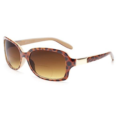 JM Classic Bifocal Reading Sunglasses Square Stylish Gradient Sunglasses Readers for Women +2.75 Tortoise