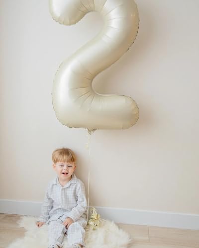 Image of Cream 4 Balloon, Number Balloons 40 Inch, 4th Cream Party Decorations, Four Large Numbers for Party Decor, Number 4 Balloon