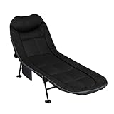 Levede Folding Camping Cot for Adults w/Cushion and Pillow, Camping Loungers Outdoor Portable Sleeping Camping Bed, 6-Position Adjustable Backrest,Lightweight Tent Cot, for Home,Beach,Patio(Black)